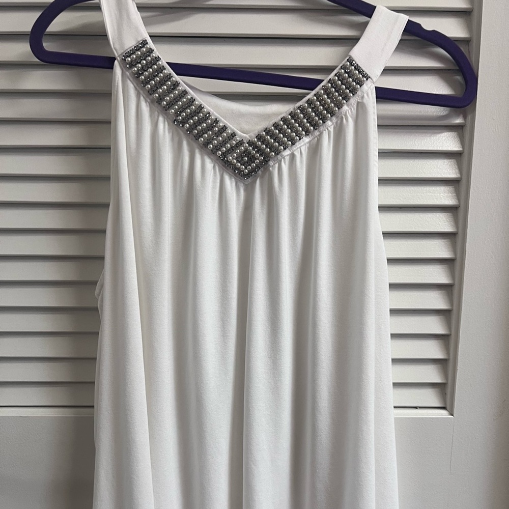 INC international concepts Elegant White Beaded and rhinestone Women's Top in 3X